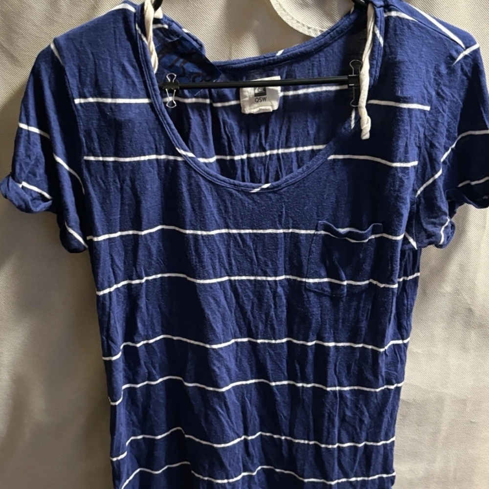 Quick Silver Women's  small Vintage,paper thin , Thrashed , Striped scoop neck